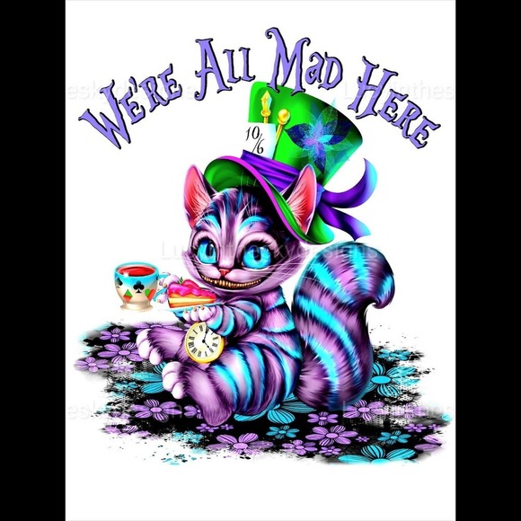 Cheshire Cat "We're All Mad Here" Alice In Wonderland Art Print - Picture 2 of 4